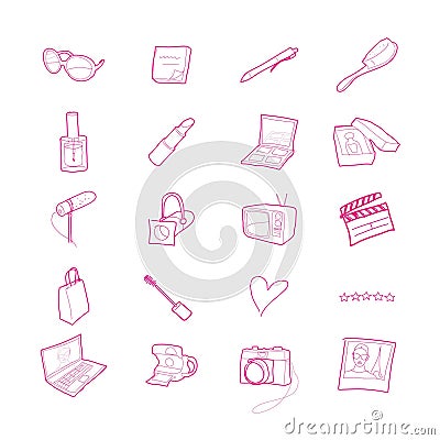 Twenty hand drawn lifestyle, beauty and media icons Vector Illustration